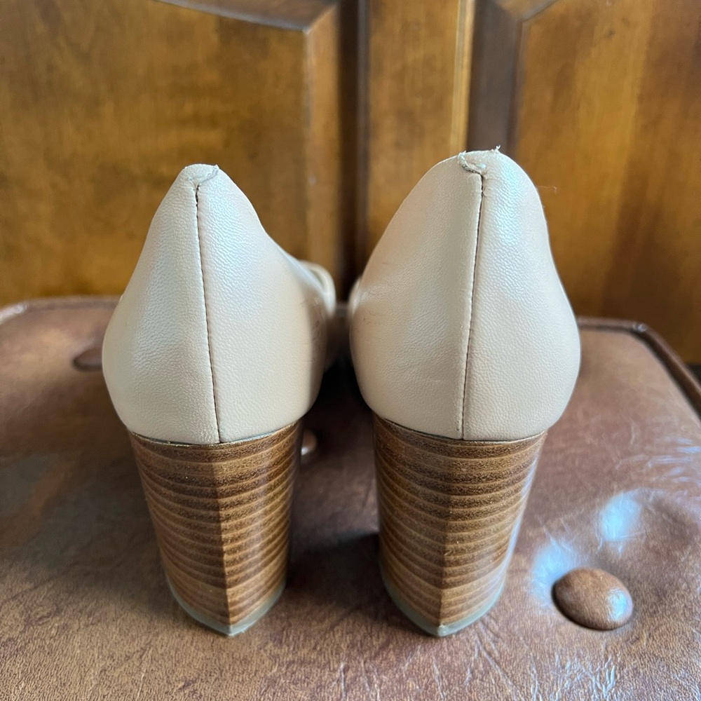 Cole Haan Lacey Nude Leather Peep Toe Heels 8.5 - Picture 4 of 5